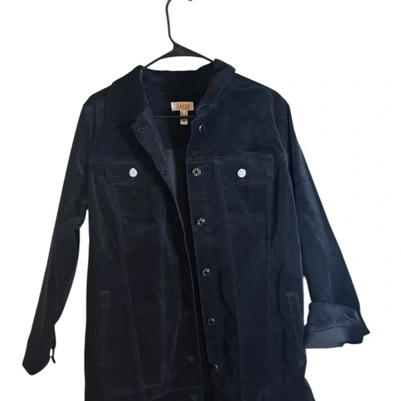 Denim & Company D Co Velour Trucker Button Down Jacket Size Large - Picture 1 of 7